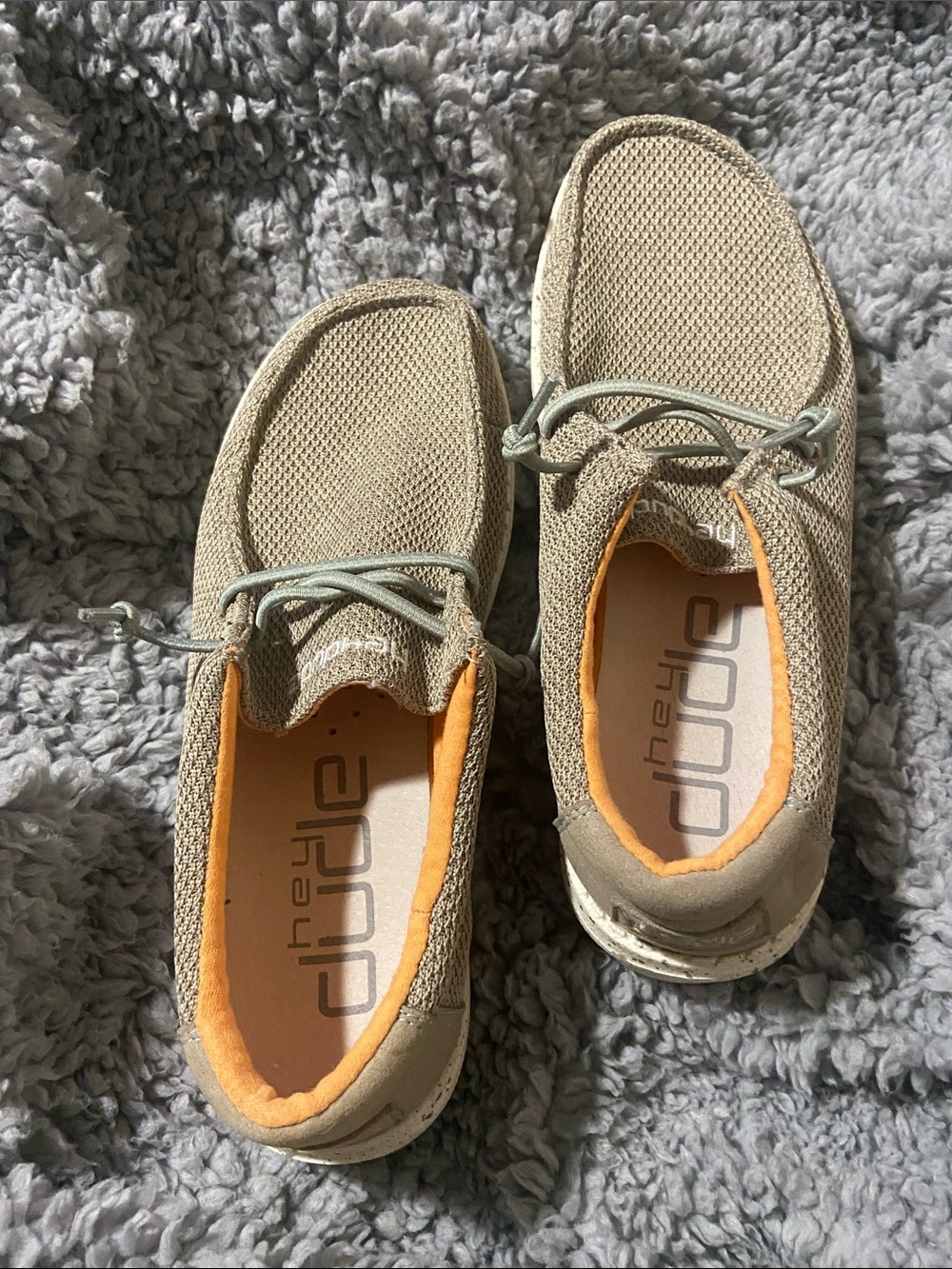 Hey Dude Women’s Beige Canvas Loafers with Orange Lining